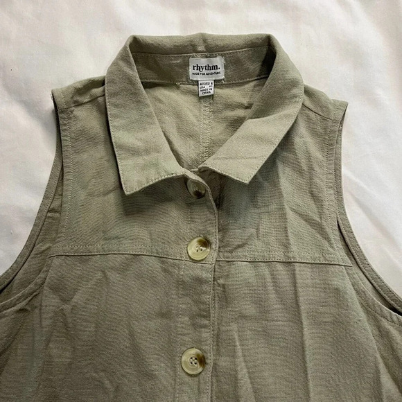 Rhythm | Women's Sage Green Linen Blend Button Up Sleeveless Dress NWT | Size XS - Picture 3 of 6
